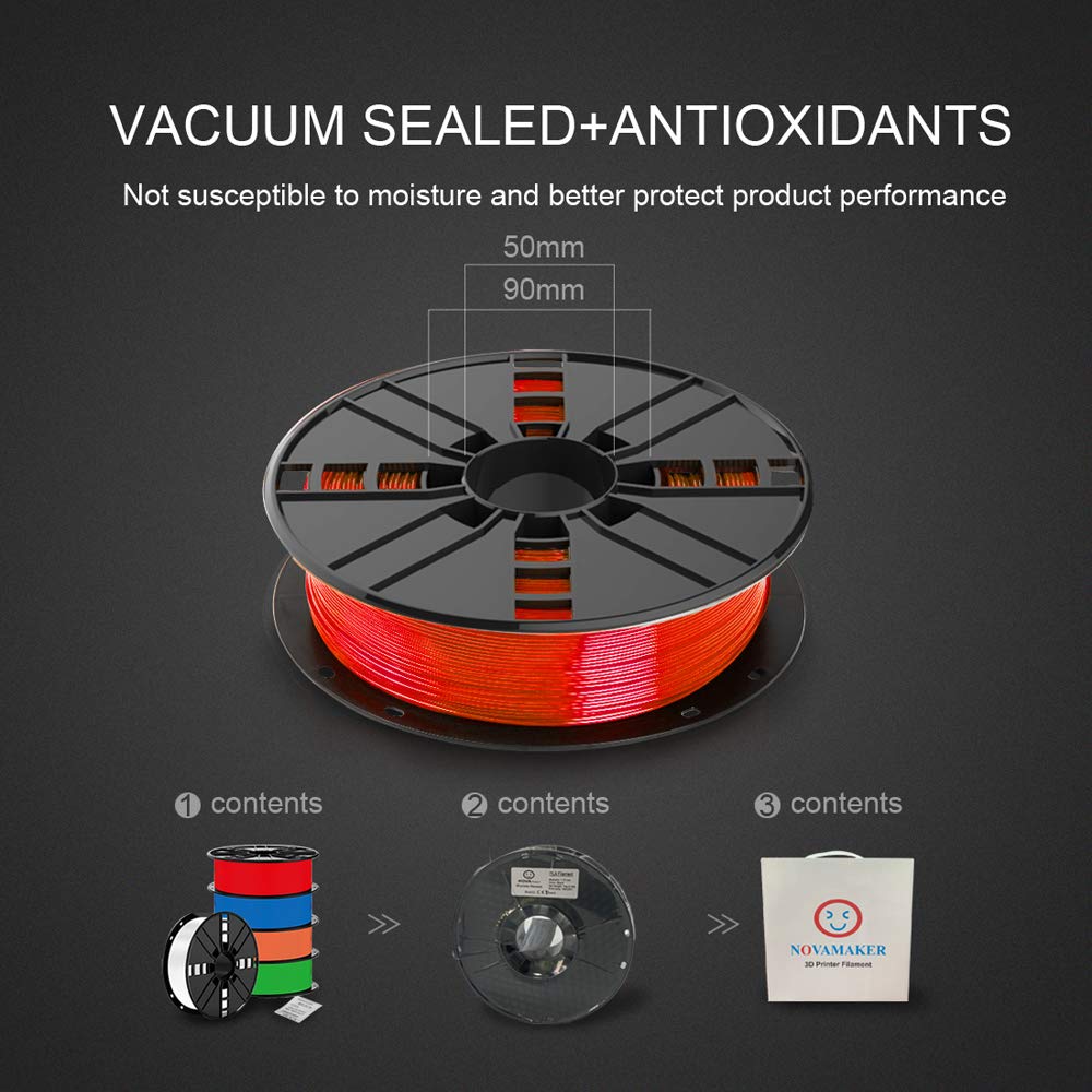 NOVAMAKER 3D Printer Filament - Red 1.75mm PETG Filament, PETG 1kg(2.2lbs), Dimensional Accuracy +/- 0.03mm NovaMaker