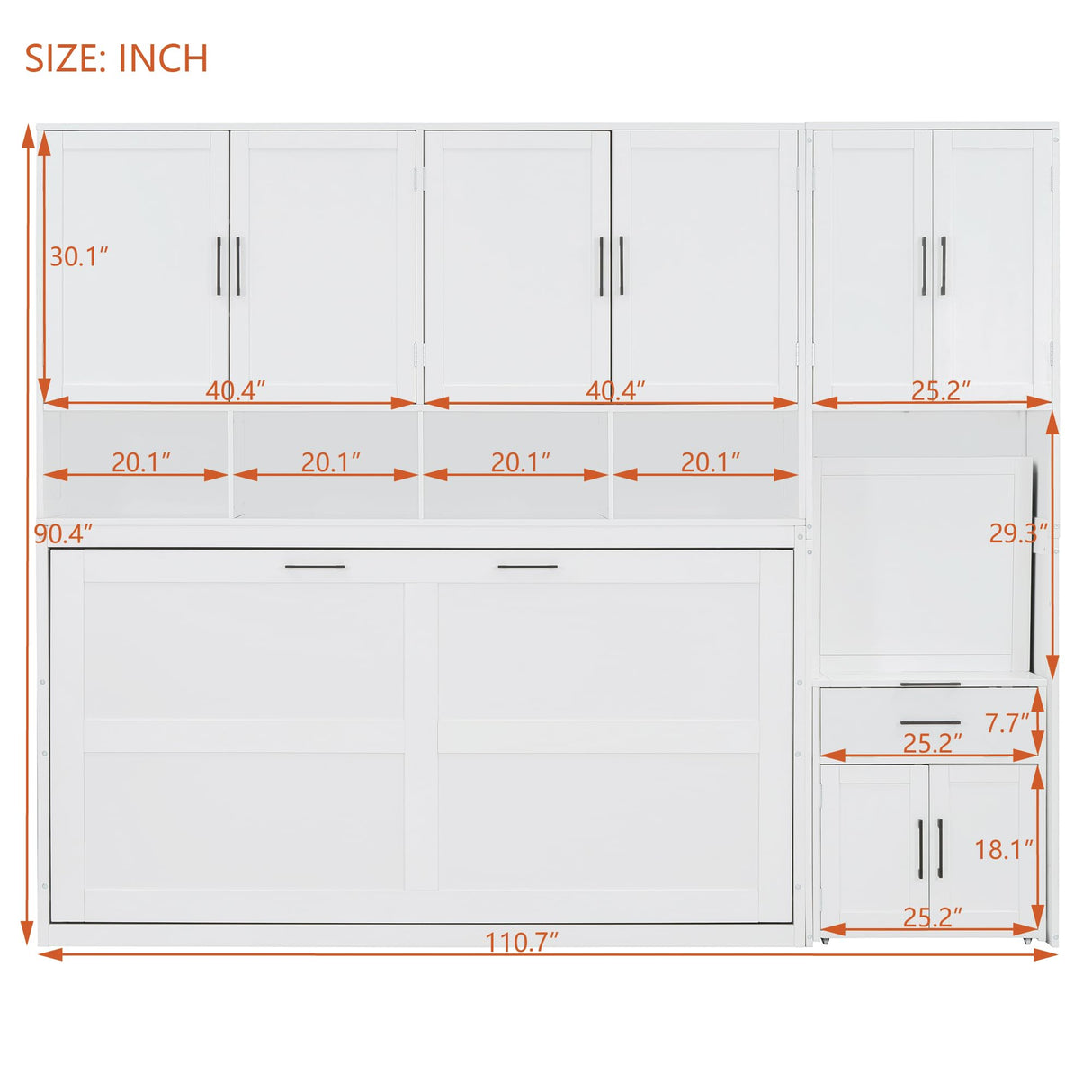 Harper & Bright Designs Twin Size Murphy Bed, Wooden Twin Wall Bed Frame with Closet, Drawers & Desk, White Harper & Bright Designs
