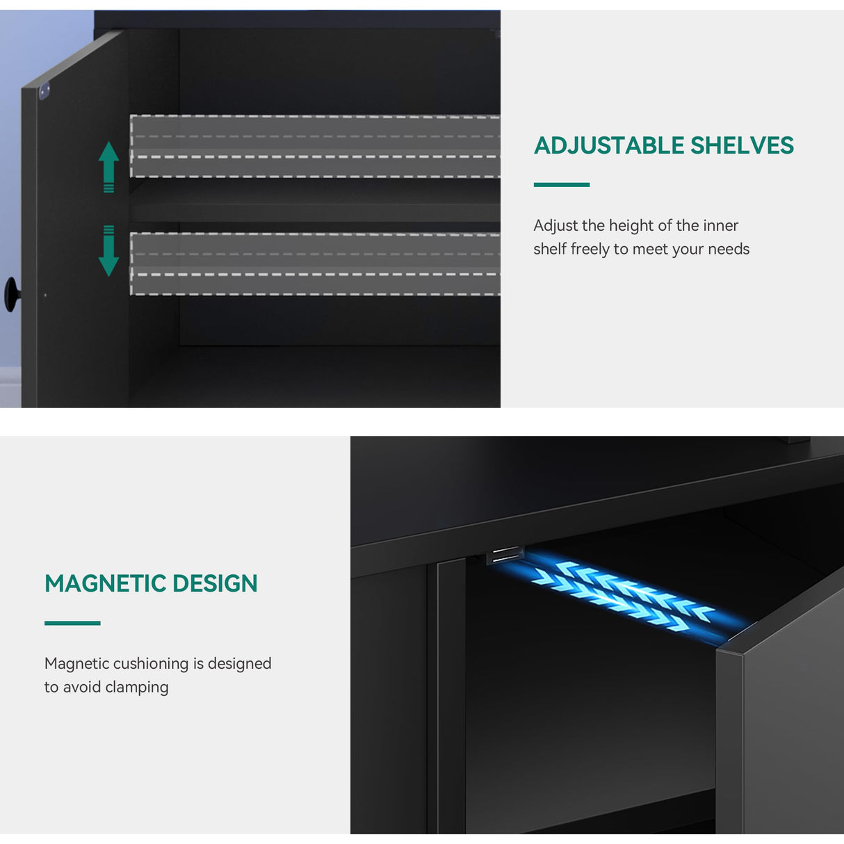 YITAHOME Modern TV Stand with LED Lights for up to 80 Inch TVs, Entertainment Center with Storage Cabinets & Movable Partition for Living Room (Black) YITAHOME