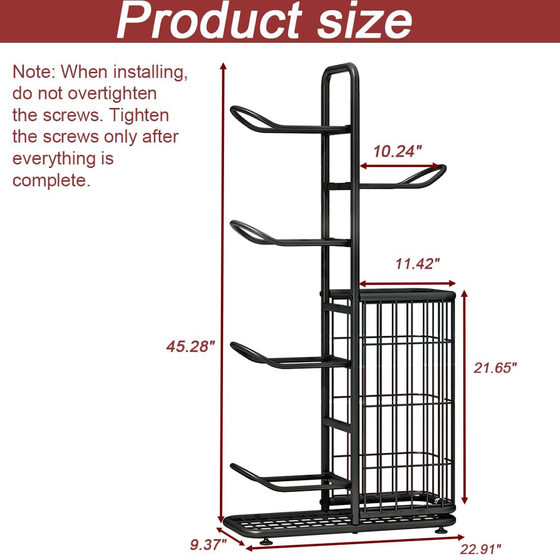 INGIORDAR Basketball Ball Storage Rack Freestanding Organizer Sport Equipment Garage Stand 6 Tier for Football Volleyball Soccer Indoor Outdoor, Black INGIORDAR
