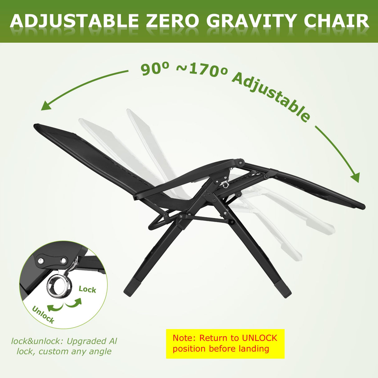 Suteck Zero Gravity Chair, Reclining Camping Lounge Chair w/Removable Cushion, Upgraded Lock and Cup Holder, Reclining Patio Chairs Folding Recliner for Indoor and Outdoor Suteck