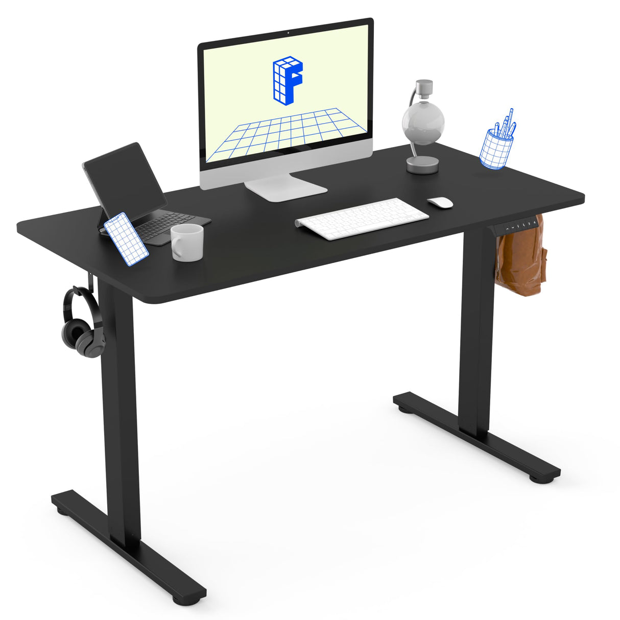FLEXISPOT Standing Desk 48 x 24 Inches Whole-Piece Desk Board Electric Stand Up Desk Height Adjustable Desk for Home Office Sit Stand Desk(Black Frame + 48" Black Top) FLEXISPOT
