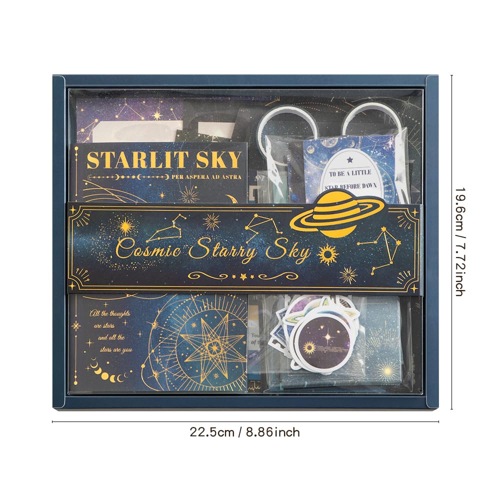 icceemee Scrapbooking Supplies Kit, Blue Starry Sky Scrapbooking Kit for Bullet Junk Journaling, Stationery, A6 Grid Notebook, Floral DIY Note-Taking Supplies, Birthday Craft Gift for Teen Girls icceemee