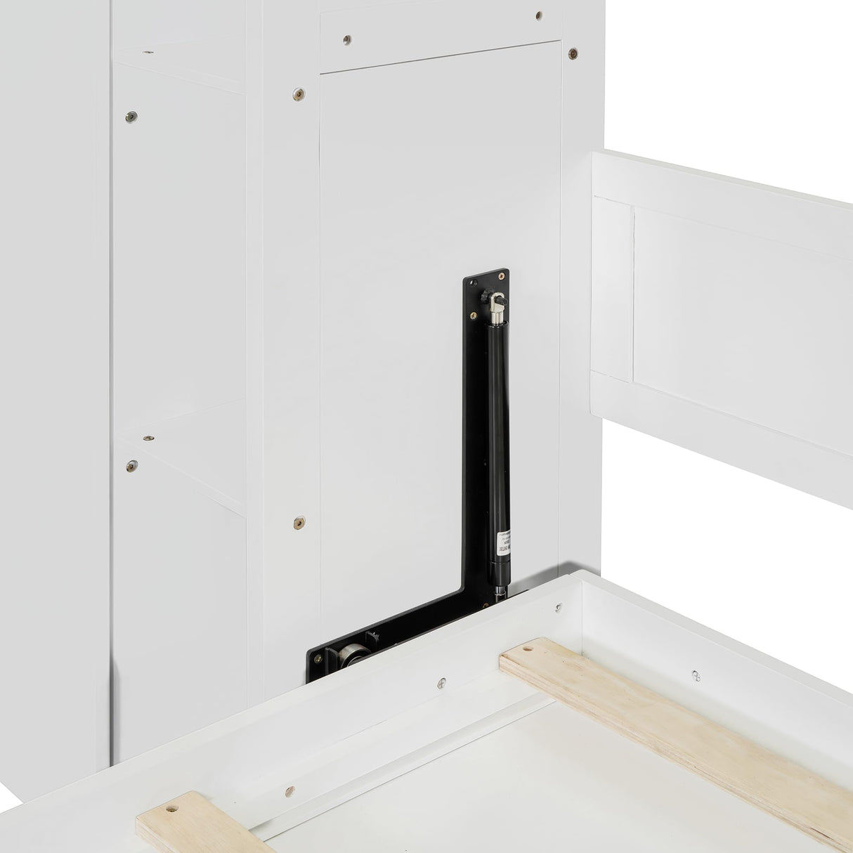 Merax Queen Size Murphy Bed Wall Bed with Shelves, Drawers and LED Lights,White Merax