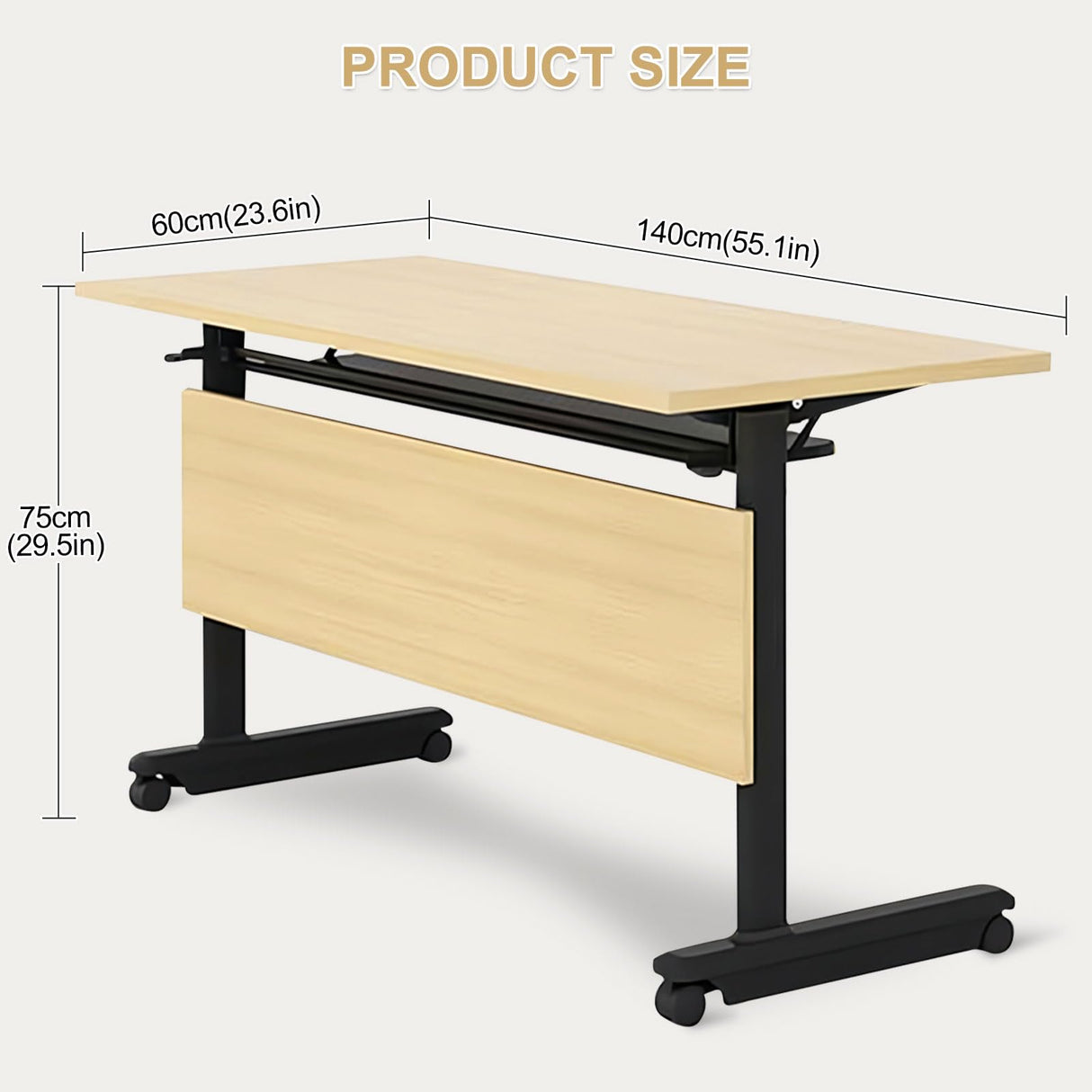 Conference Room Table,55.1" W x 23.6" D x 29.5" H Folding Modern Meeting and Office Table,Wood Conference Table with Wheels, for Training Seminar Classroom Table (4) Goakwwuz