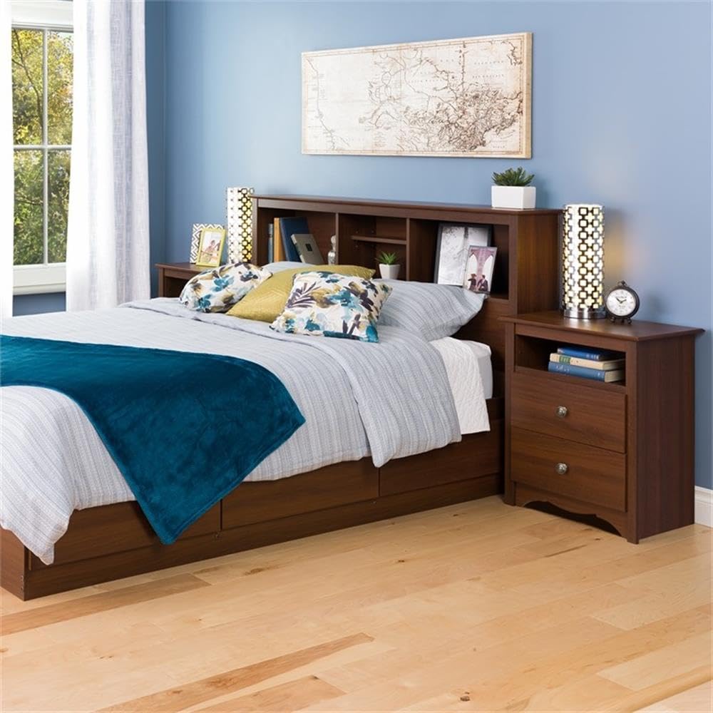 Prepac Sonoma 2 Drawer Nightstand: Elegant Bedroom Furniture, Bedside Table with Open Shelf, 23.25"W x 16"D x 28"H, Cherry Prepac