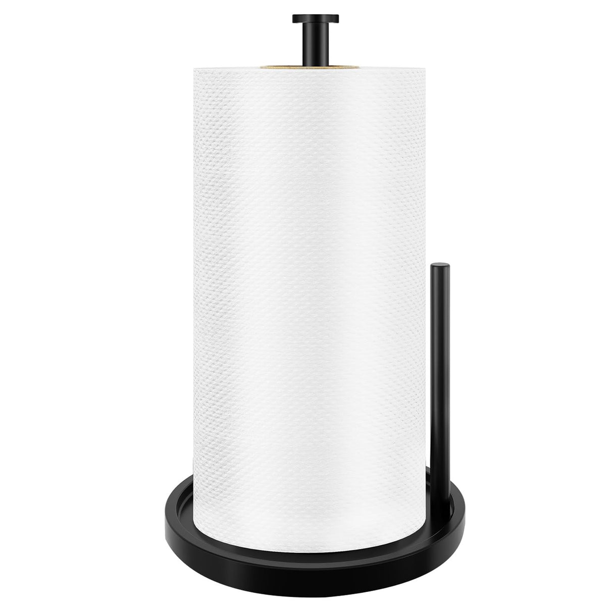 Paper Towel Holder Countertop, Standing Paper Roll Holder with Anti Slip Weighted Base, Stainless Steel Freestanding Paper Towel Holder for Kitchen, Black STWWO