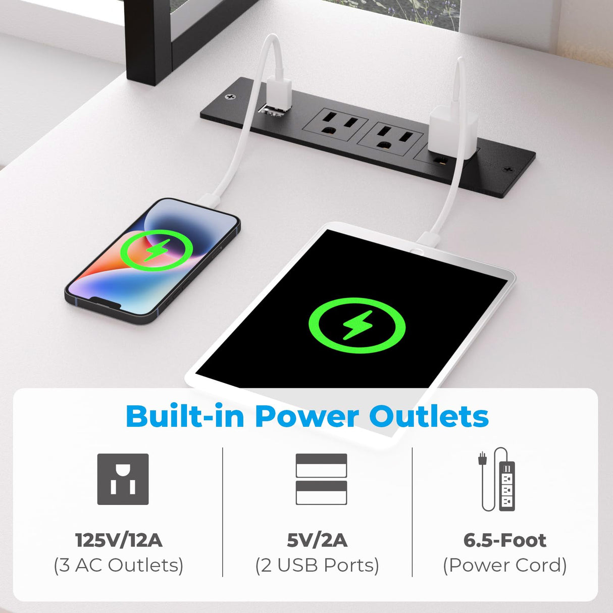 GreenForest 40 inch Home Office Desk with Power Outlets, Small Computer Desk with Ergonomic Monitor Stand, Reversible Gaming Desk, Modern Study Desk, Laptop Desk, White GreenForest