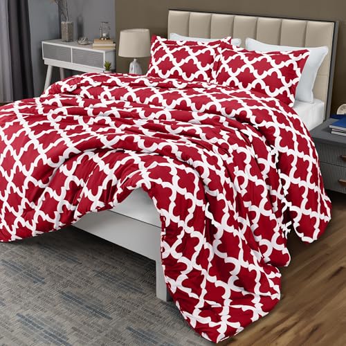 Queen Comforter Set 3 Piece Red by Utopia Bedding, Printed Comforters Queen Size, Bedding Comforters Sets, Down Alternative Soft Bed Set, 1 Comforter (88 x 88 inches) 2 Pillow Shams (20 x 26 inches) Utopia Bedding