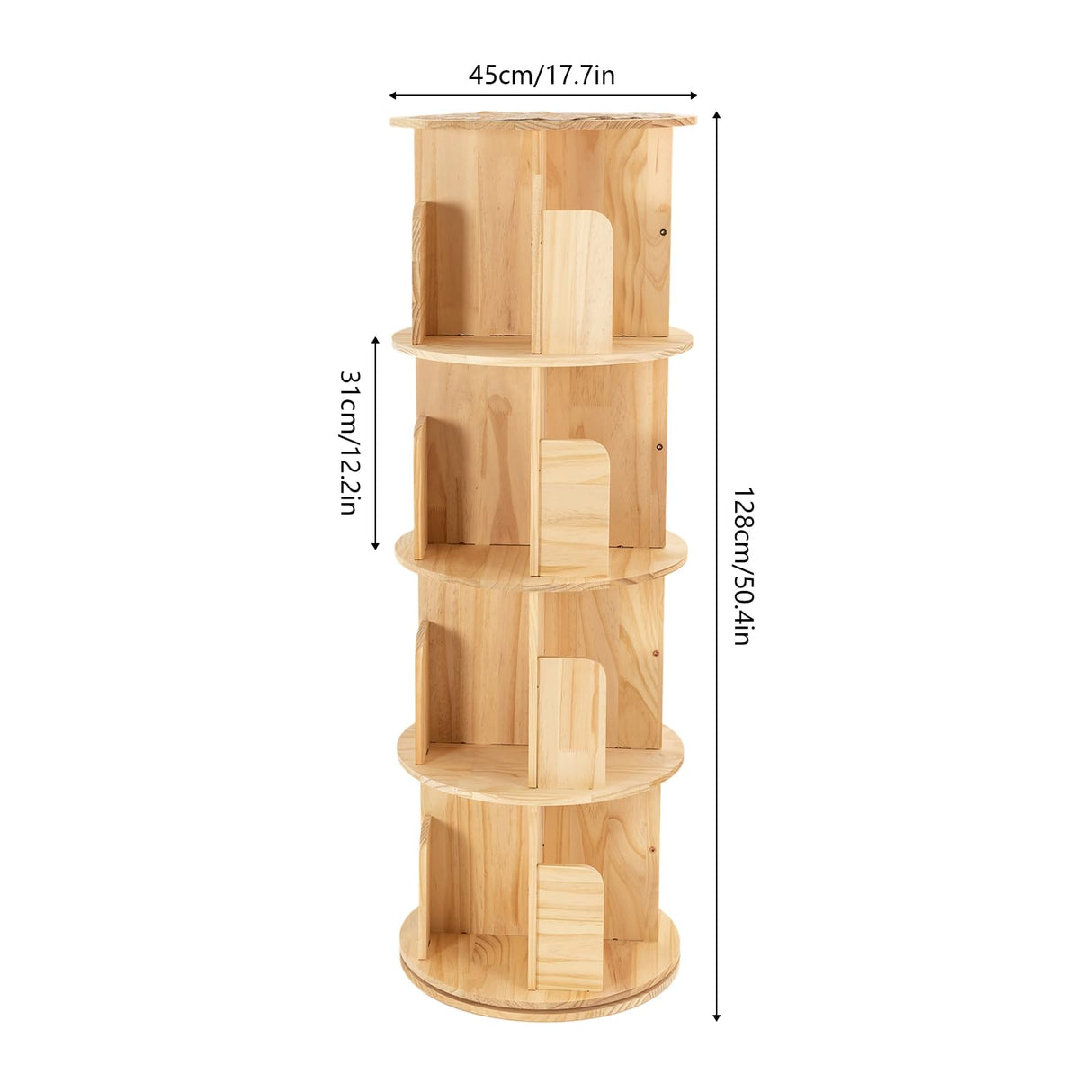 ZAWAYINE 4-Tier 360° Rotating Wooden Bookshelf with Stackable Shelves for Living Room and Office Storage ZAWAYINE
