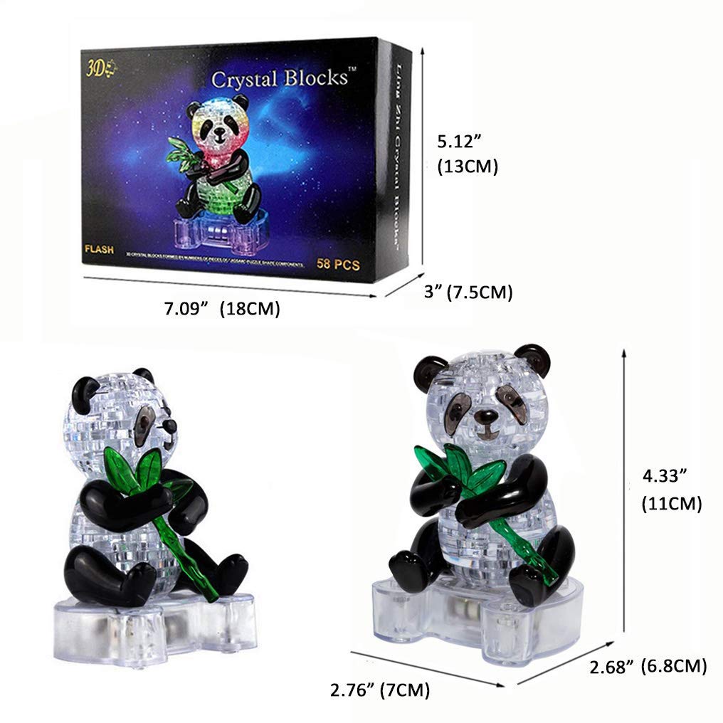 Coolplay 3D Crystal Puzzle Panda Gifts, Desk Toys with Light-Up Base 58 Pieces Coolplay