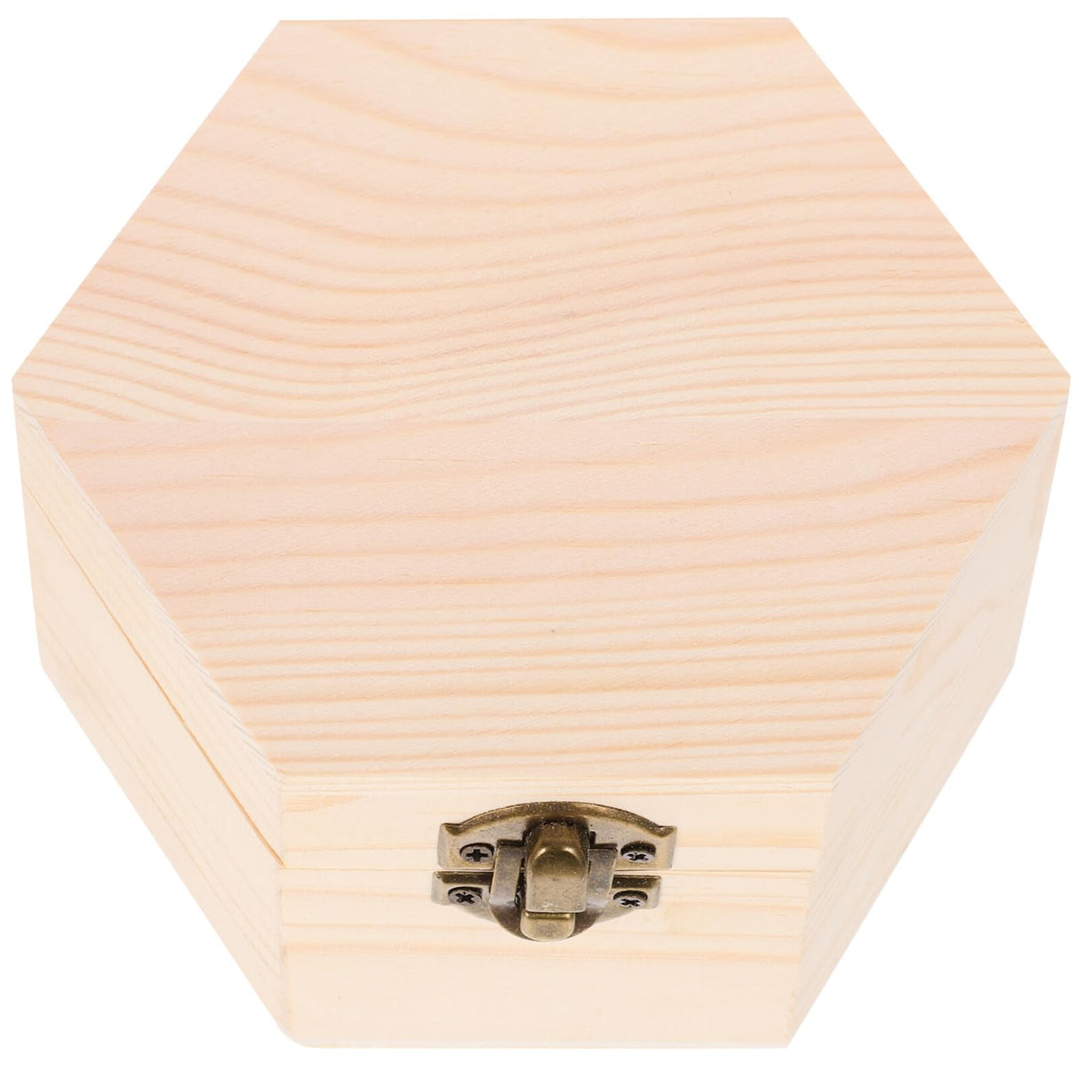 Cabilock Plain Unfinished Box, Hexagon Unpainted Wooden Jewelry Box Container, Wood DIY Storage Chest Treasure Case with Locking Clasp for Crafts, Art, Hobbies, Projects Cabilock