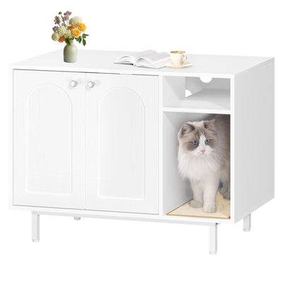 Hzuaneri Cat Litter Box Enclosure Enclosed, Hidden Litter Box Cabinet Furniture with Storage, Wooden Indoor Cat House Large, Modern End Table for Living Room Entryway, White CB01513W