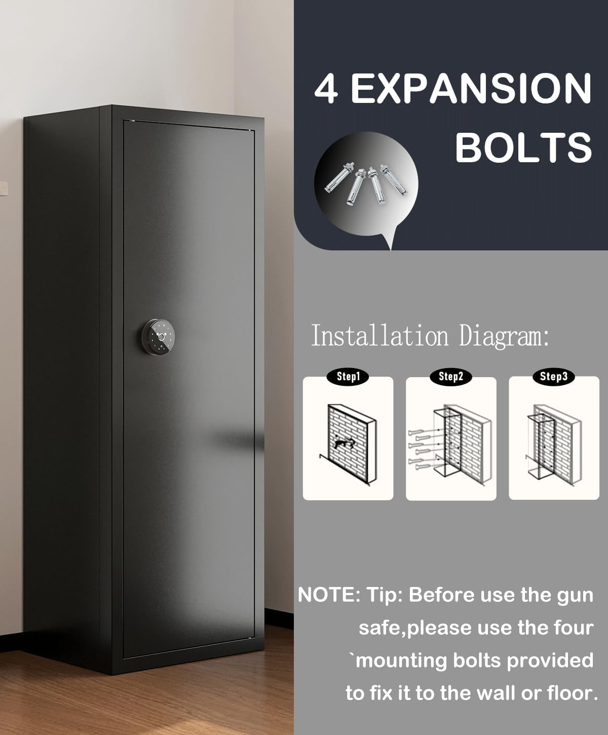 10-13 Gun Safe, Gun Safe for Rifles and Pistols, Gun Safes for Home Rifle and Pistols, Biometric Fingerprint Security, Fingerprint Gun Cabinet for Rifles and Password Lock Xyvaly