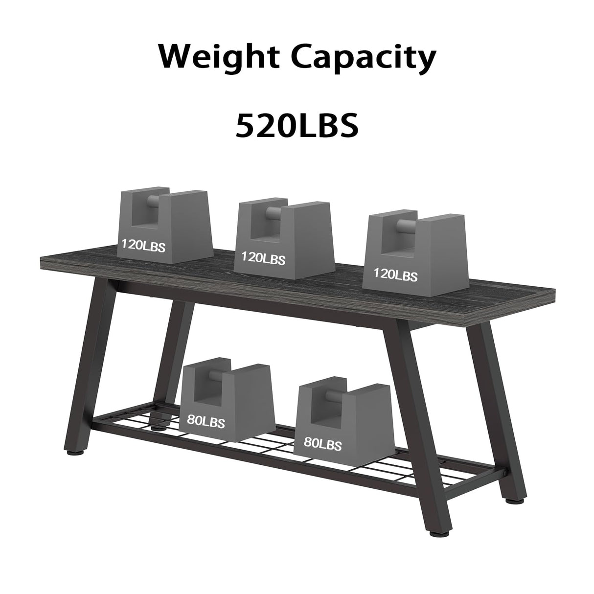 Oastreeful Industrial Entryway Bench Rustic Wood and Metal Storage Bench for Indoor Living Dining Room Bedroom Long Shoe Benches Seat (Charcoal Black) Oastreeful