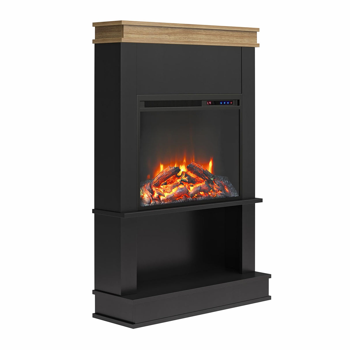 Ameriwood Home Mateo 30 Inch Electric Fireplace with Mantel and Shelf, Replaceable Fireplace Insert Heater, Freestanding, Remote Control, Timer, Realistic Log and Flame Effect, Black Ameriwood Home