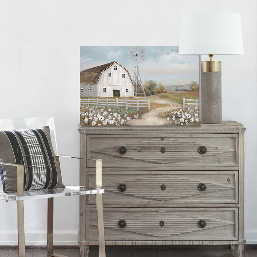 Barn Prints Farmhouse Old Barn Wall Art Handpainted Barn Painting Barn and Flowers Wall Decor Rustic Bedroom Wall Decor Farmhouse Barn Windmills Art for Bathroom Bedroom Living Room Framed Ready to Hang(24"x 16" ) Kunstorner