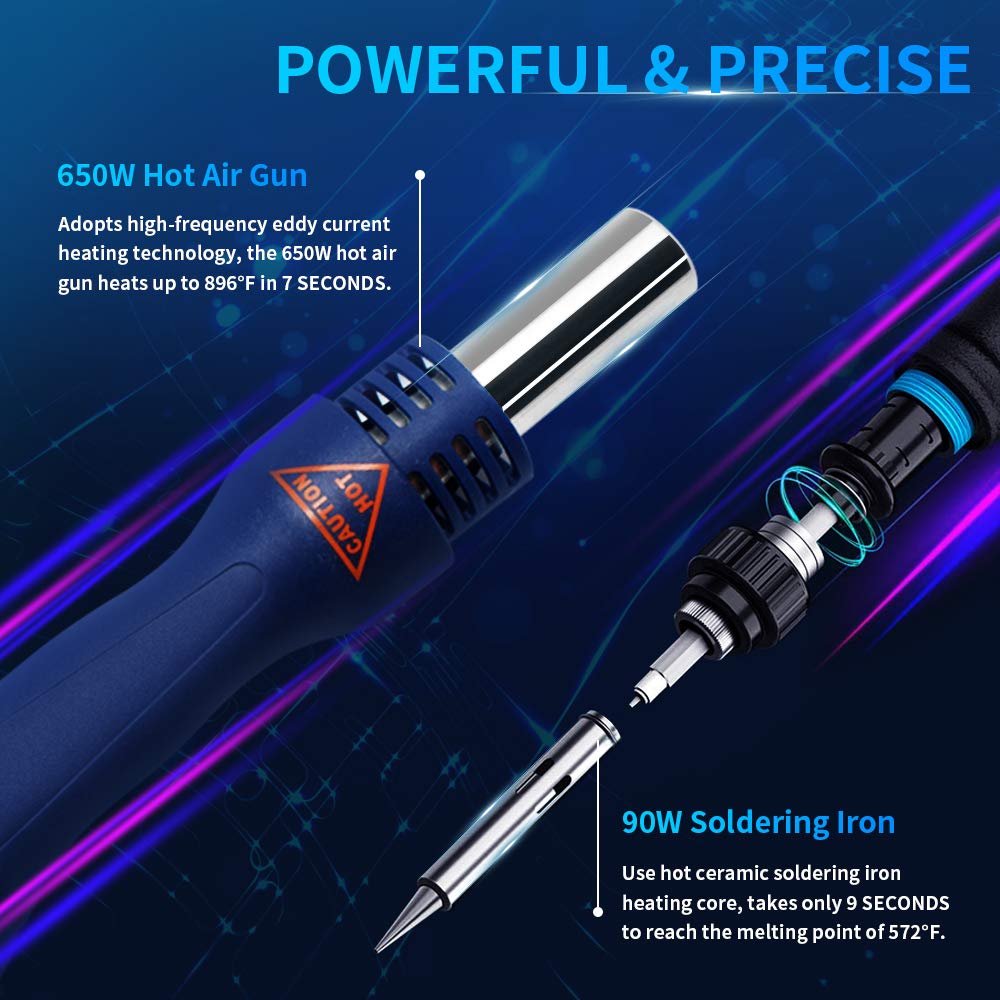 TOAUTO DS882 Soldering Station, 2 in 1 Soldering Iron Hot Air Gun Rework Station Kit with LCD Display,°F /°C, Cool/Hot Air Conversion, Auto Standby & Sleep, Temperature Memory & Lock & Correction TOAUTO