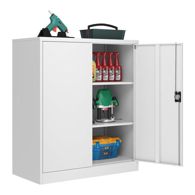 LISSIMO Metal Cabinet,Lockable Storage Cabinet with 2 Doors and 2 Adjustable Shelves,Tool Cabinets for Garage,Home Office,Basement,School,Hospital Assembly Required(White)