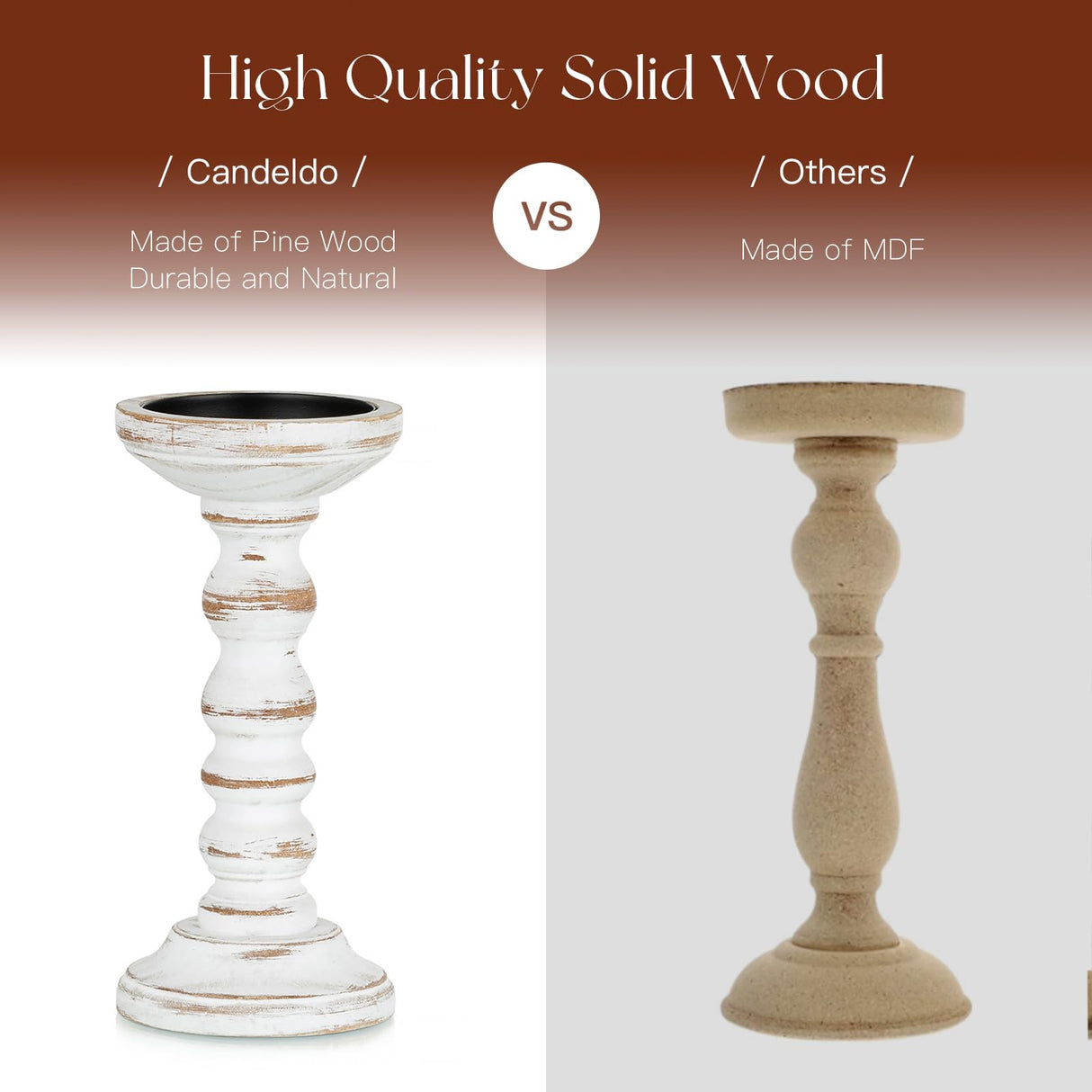 Candeldo Wood Candle Holders for Pillar: Rustic Candles Holder Set of 3 Tall Table Centerpiece Decor Wooden White Farmhouse Candle Stands for Fireplace Mantle Decorations Candeldo