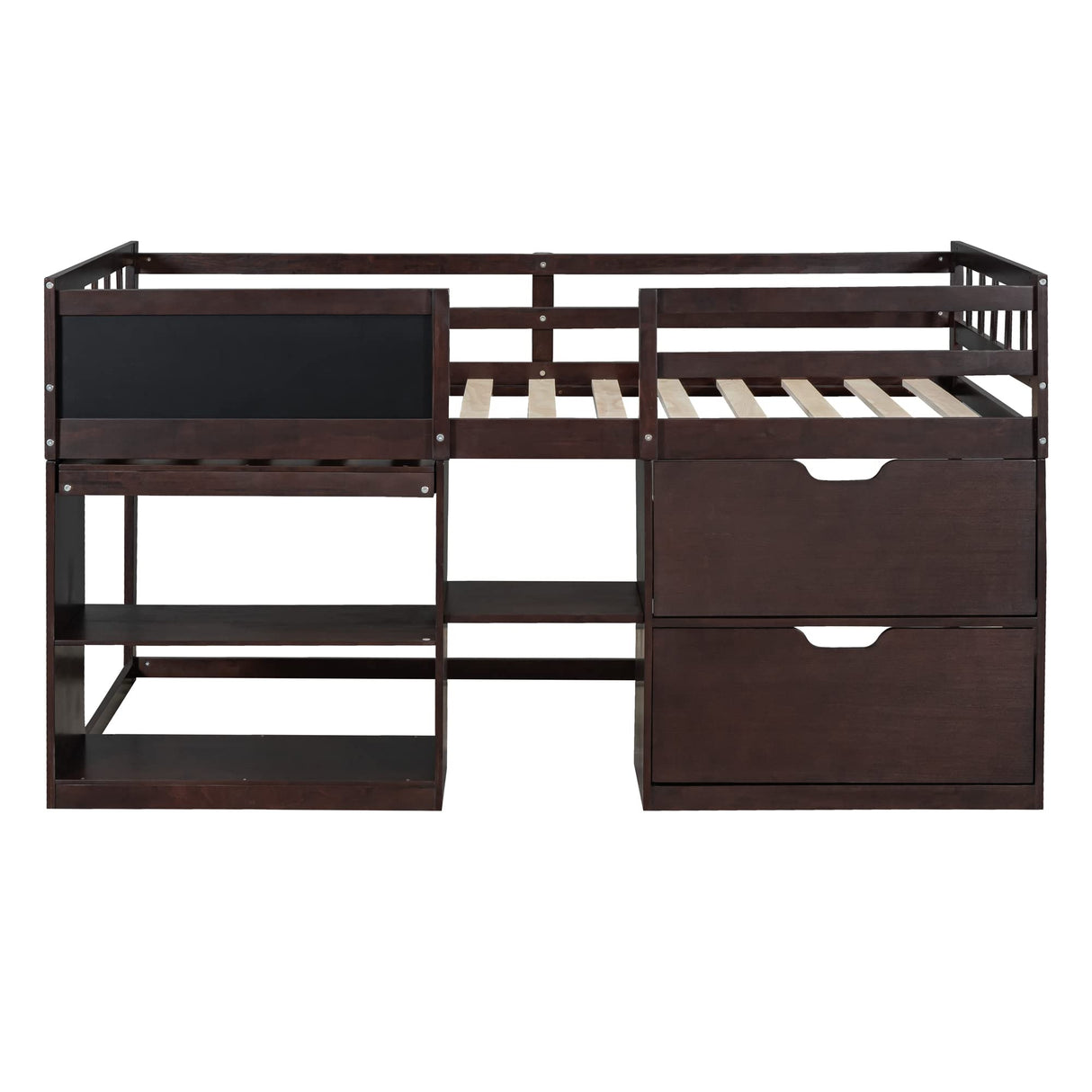 Harper & Bright Designs Low Loft Bed with Rolling Desk and Storage Shelves, Twin Size Loft Beds with 2 Drawers and Chalkboard, Wood Junior Twin Loft Bed Frame for Kids Boys Girls Teens, Espresso Harper & Bright Designs