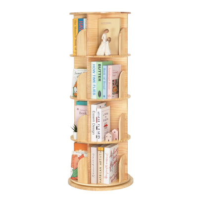OOOK Rotating Bookshelf for Kids & Adults, 4-Tier 360° Spinning Solid Wood Book Organizer, Space-Saving Floor Standing Bookcase for Study Room, Bedroom, Living Room, Office