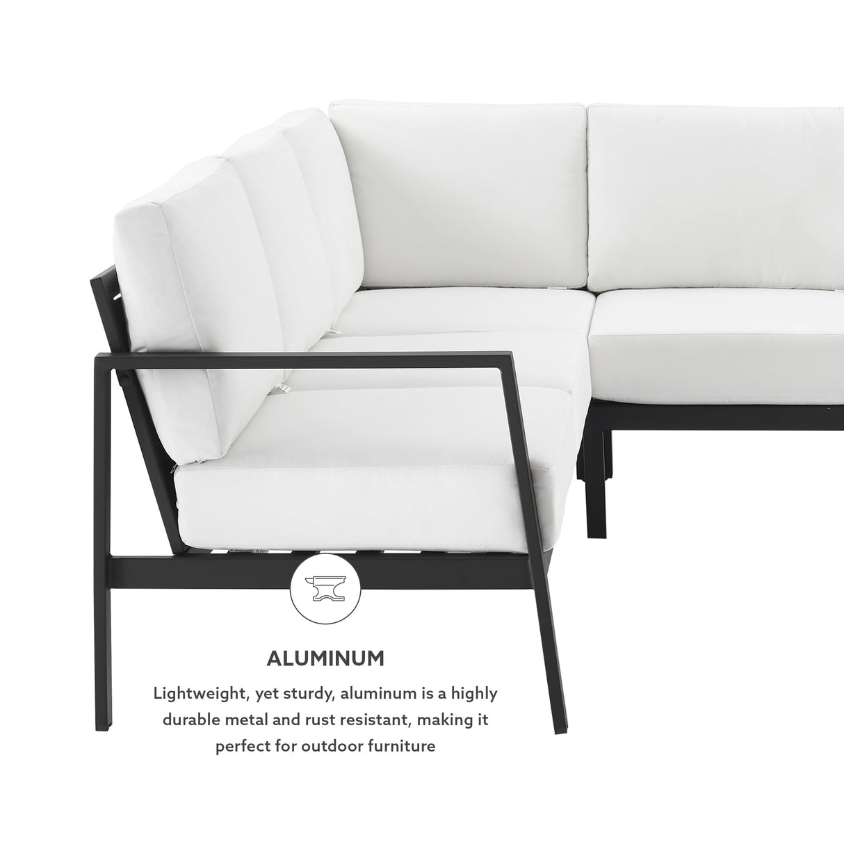 Linon Greyton Black Aluminum Frame Outdoor Sectional with White Removable Cushions Linon