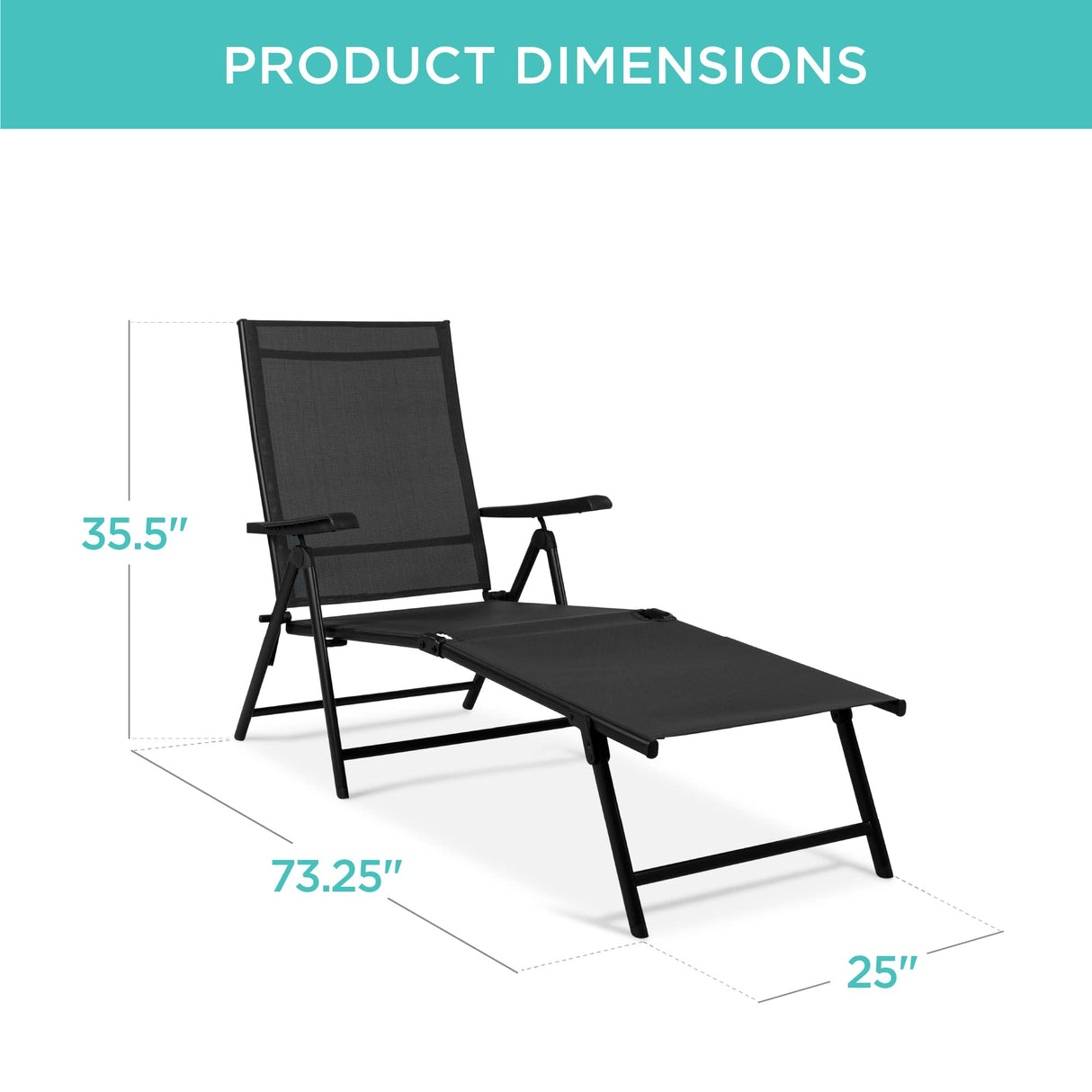 Best Choice Products Set of 2 Outdoor Patio Chaise Lounge Chair Adjustable Reclining Folding Pool Lounger for Poolside, Deck, Backyard w/Steel Frame, 250lb Weight Capacity - Black Best Choice Products
