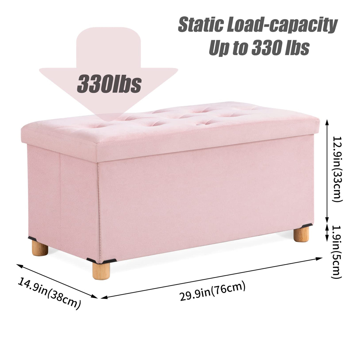 BRIAN & DANY 30 Inches Folding Storage Ottoman Bench, Ottoman with Storage for Living Room, with Wooden Feet and Lid, Pink BRIAN & DANY