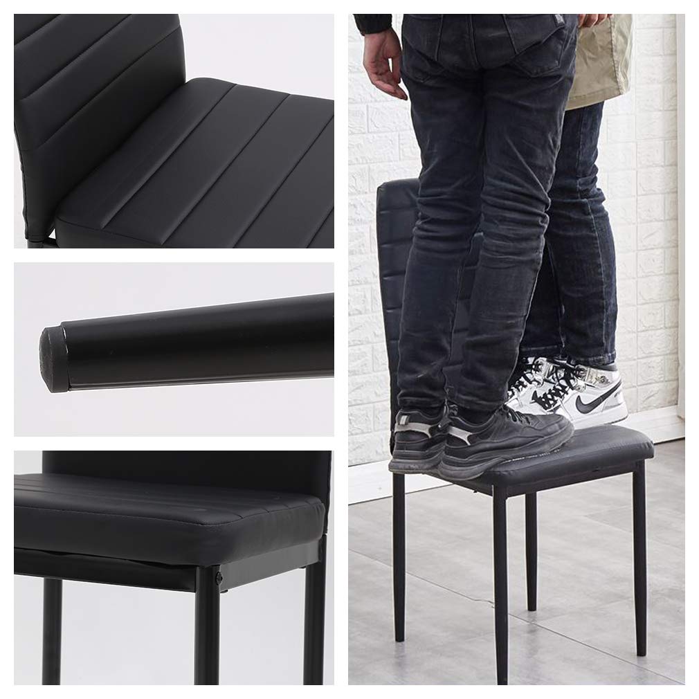 PayLessHere Dining Room Table Set 5-Piece Kitchen with 4 Faux Leather Metal Frame Chairs Rectangular Modern for Small Spaces w/Glass Tabletop Kitchen Table and Chairs, Black Glass PayLessHere