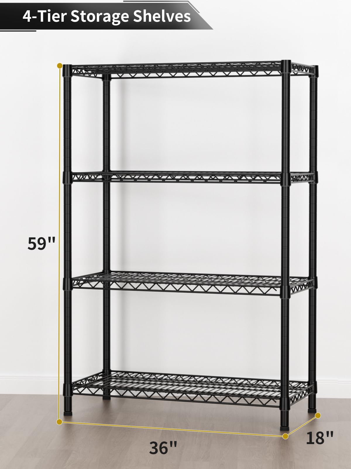 Golpart 4 Tier Heavy Duty Shelves Adjustable Storage Shelf Organizer Metal Garage Wire Shelving Unit Pantry 18" D x 36" W x 59" H,Black Golpart