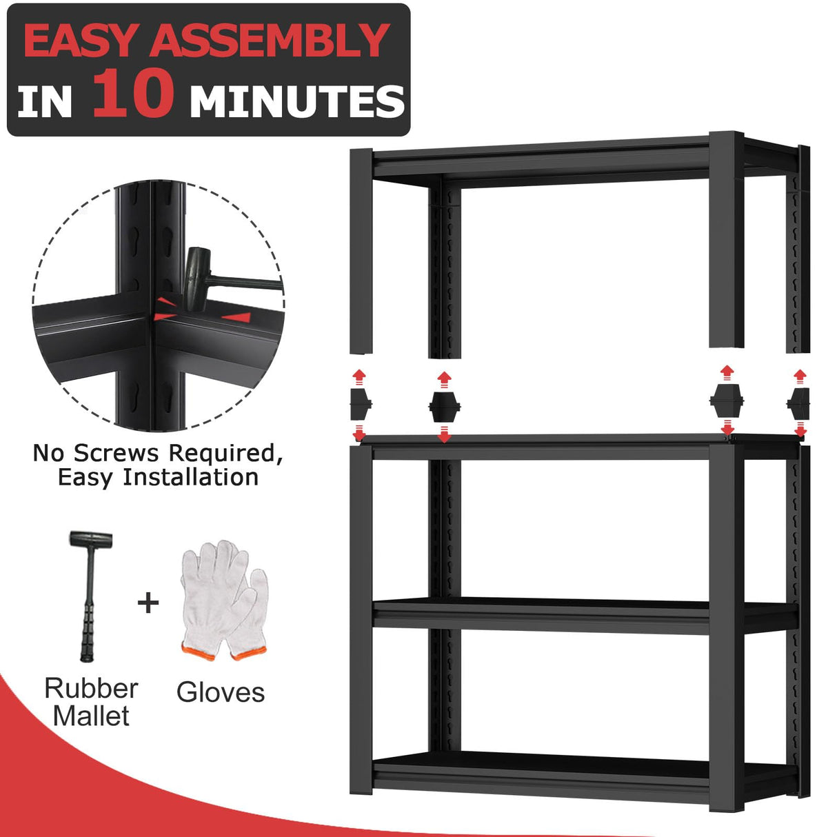 FATIGOS 1600LBS Garage Shelving 4 Tier Heavy Duty Garage Shelving, Adjustable Metal Shelving Unit for Basement, Warehouse, Pantry, Closet, Kitchen,13.78" D x 29.53" W x 55.12" H FATIGOS