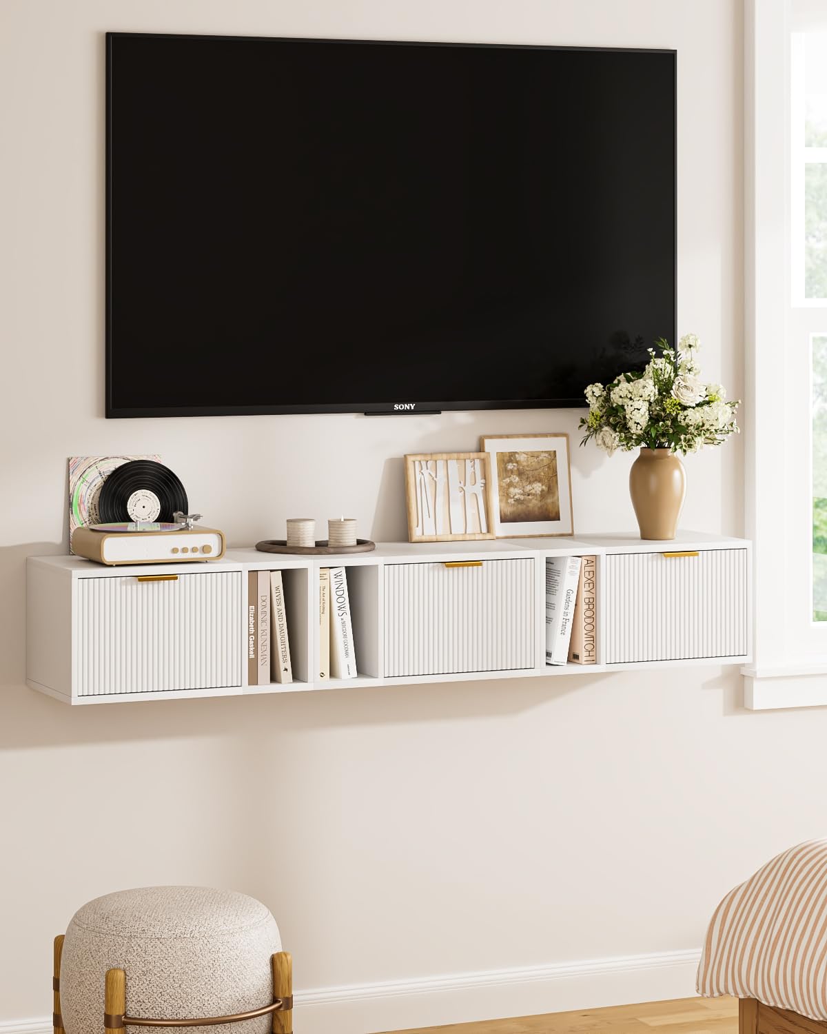 Masupu Floating Nightstand, Wall Mounted Floating Bedside Table with Storage Drawer and Open Shelf, Modern Bedroom Nightstand, 19.3" x 11.4" x 10", White Masupu