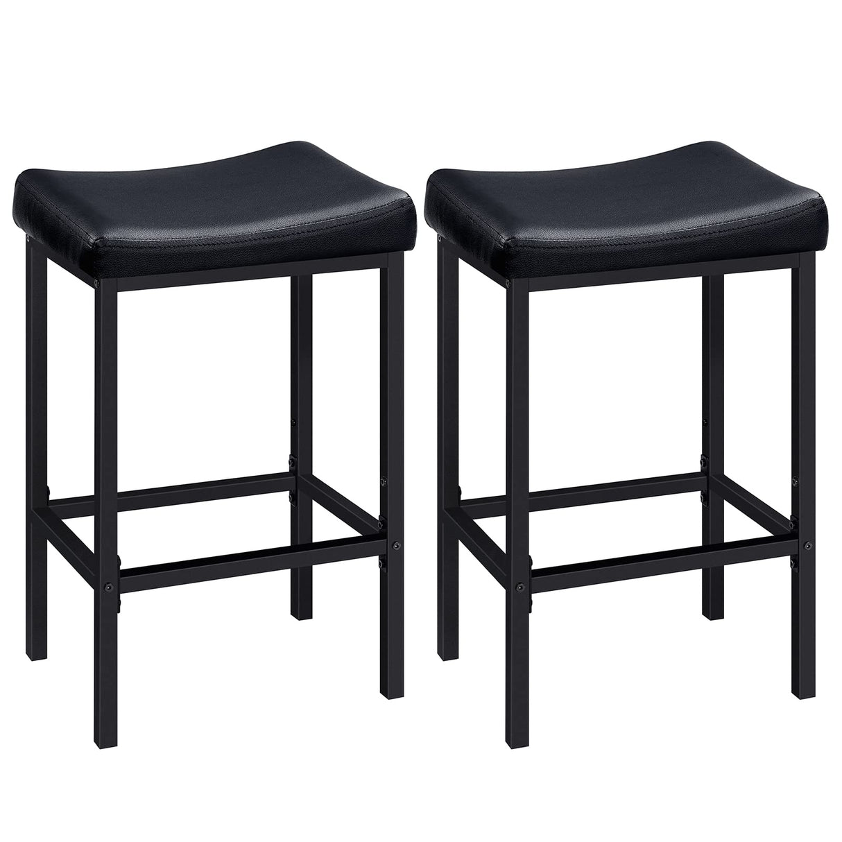 HOOBRO Bar Stools, Set of 2 Bar Chairs, Counter Height Stools, Saddle Stools with Curved Surface, Kitchen Stools, 24.8 Inches, 2.4" Thick Upholstery, for Kitchen, Dining Room, Cafe Black BB10BY01 HOOBRO