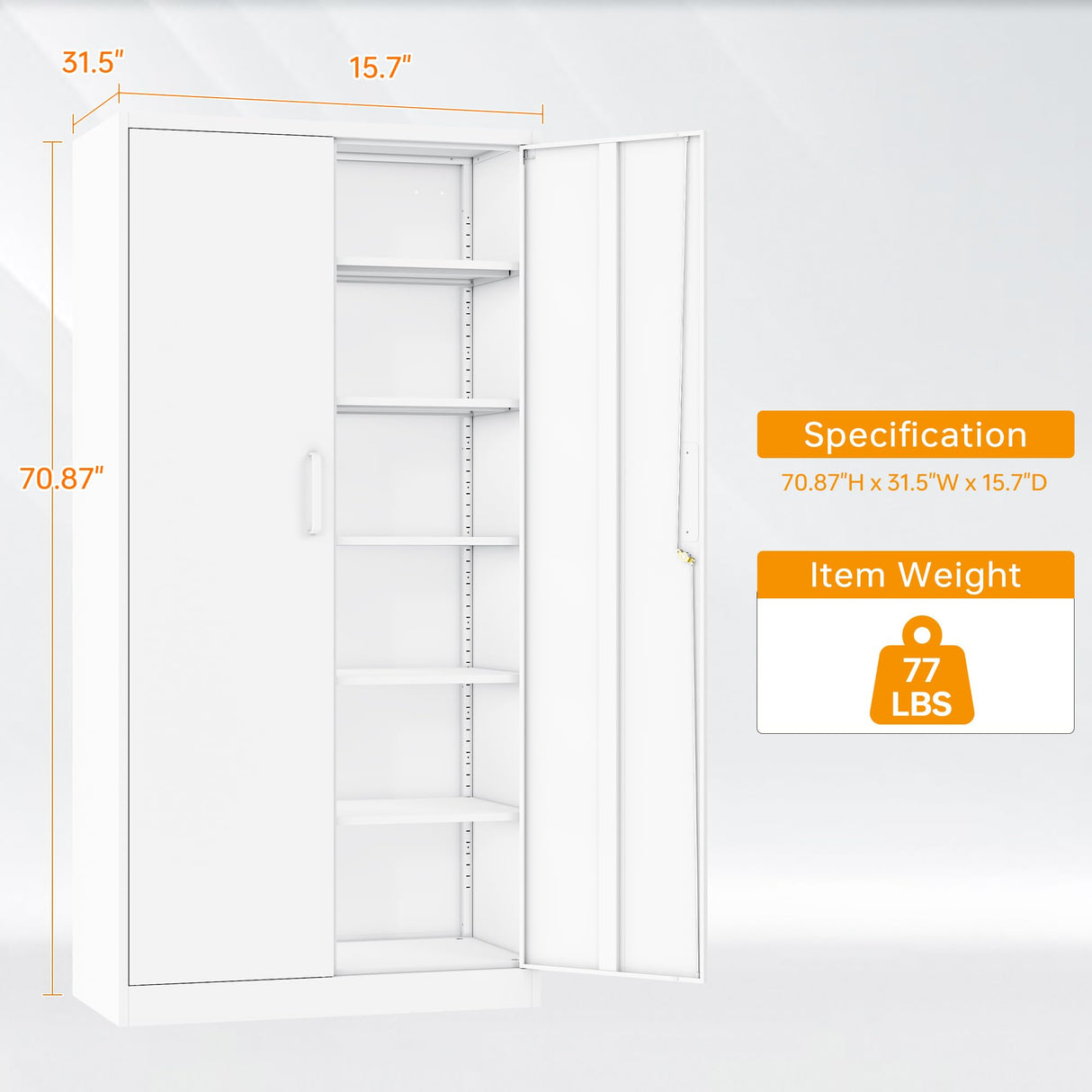 STANI Locking Metal Storage Cabinet with 5 Adjustable Shelves 71”H×32”W×16”D Tall Metal Locker for Office,Home,Garage,Gym,School STANI