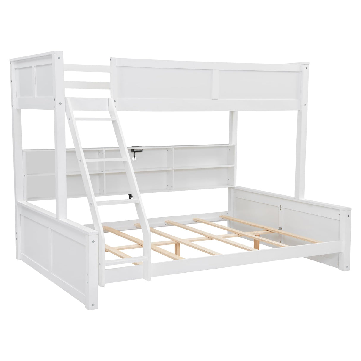 RuiSiSi Twin XL Over Queen Bunk Bed with Storage, Solid Wood Bunk Bed with Storage Cabinets and USB Ports for Kids Teens Adults, Safety Guardrail, No Box Spring Needed, Antique White RuiSiSi