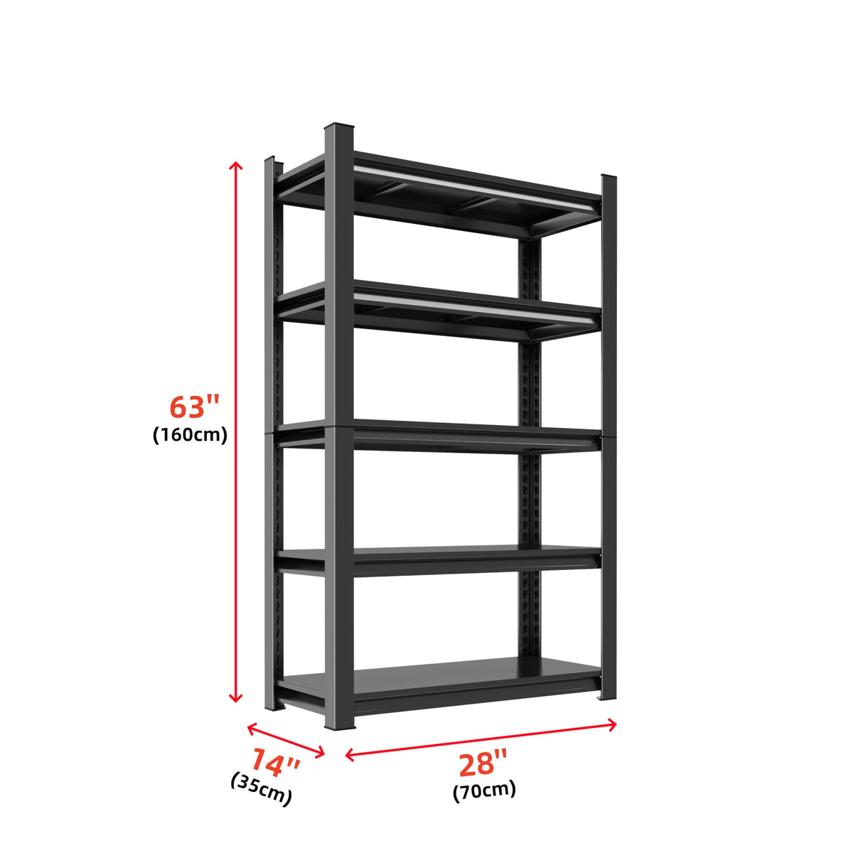 Notmise Garage Shelving Black Industrial Storage Unit 5-Tier 2900Lbs, Heavy Duty Adjustable Metal Shelves for Garage, Warehouse and Basement (63" H x 28" W x 14" D) Notmise