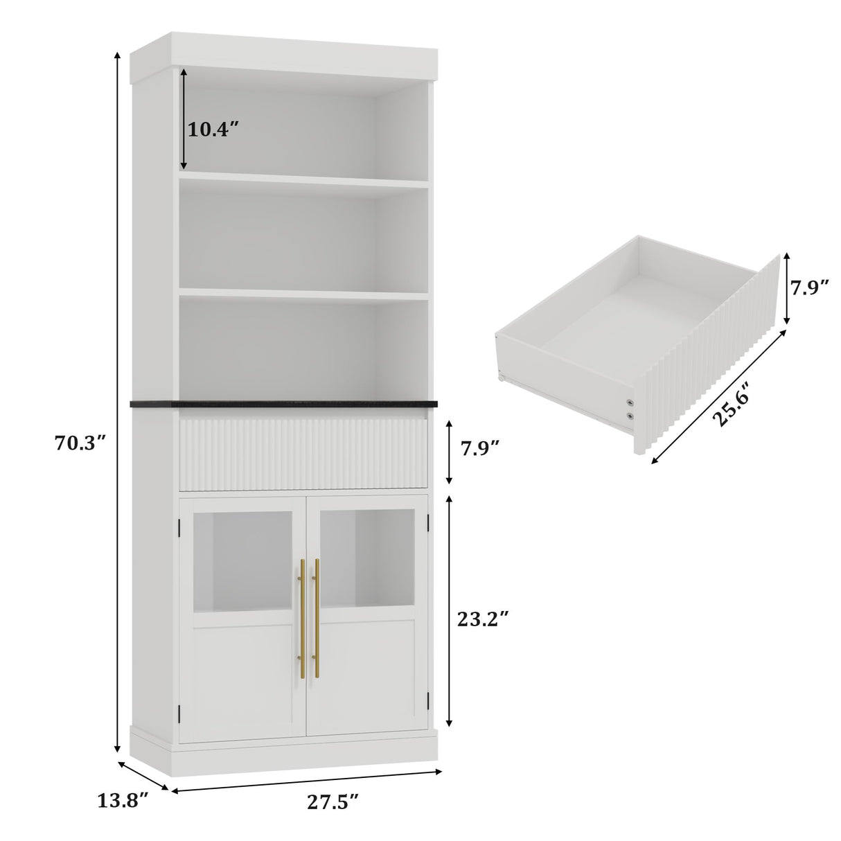 IDEALHOUSE 70" Tall Kitchen Pantry Cabinet, Storage Cabinets with Drawer & 2 Glass Doors and 3 Shelves, Floor Cabinet for Kitchen, Office, Living Room, Dining Room, Bathroom, White IDEALHOUSE