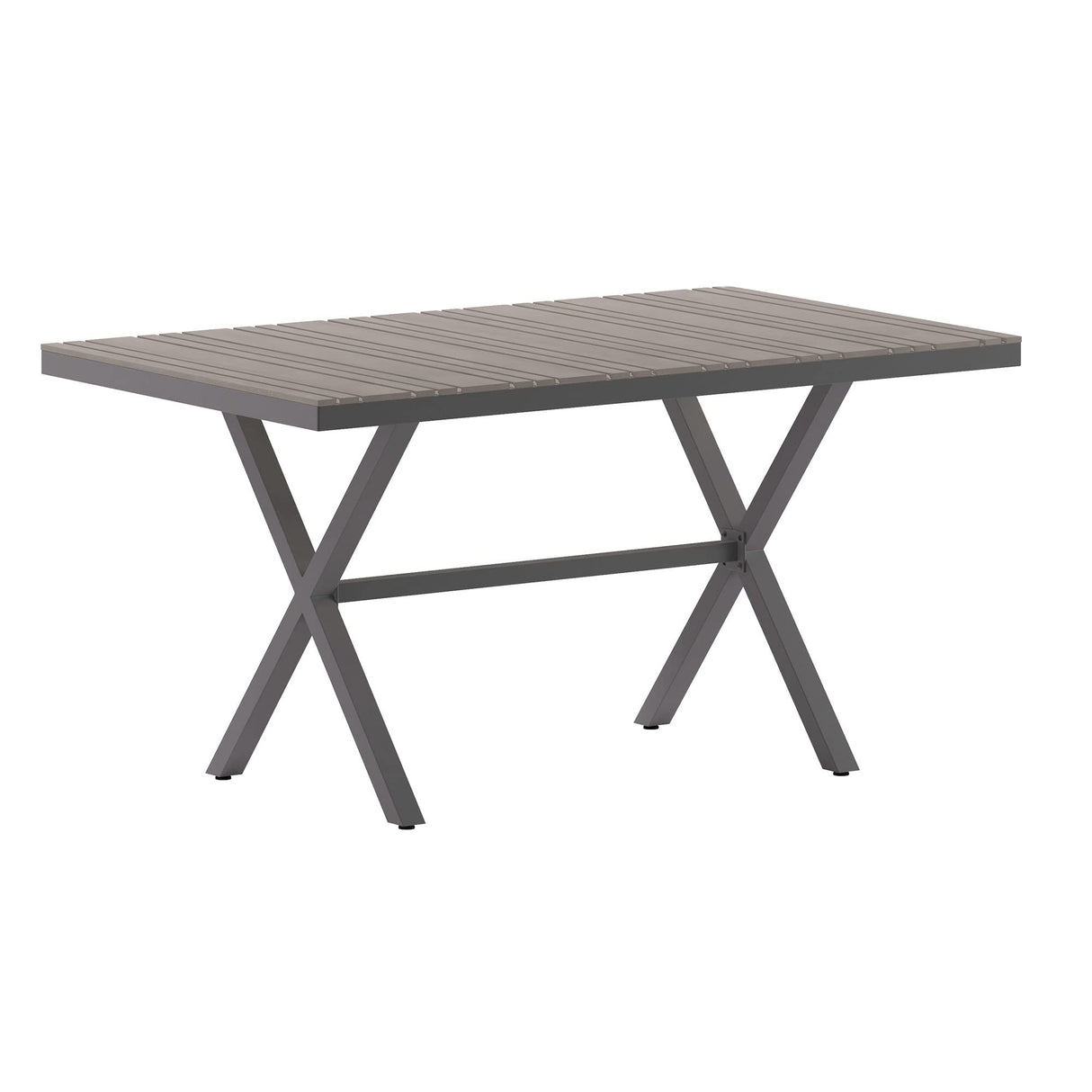 Flash Furniture Finch Commercial Grade X-Frame Outdoor Dining Table 59" x 35.5" with Faux Teak Poly Slats and Metal Frame, Gray/Gray Flash Furniture