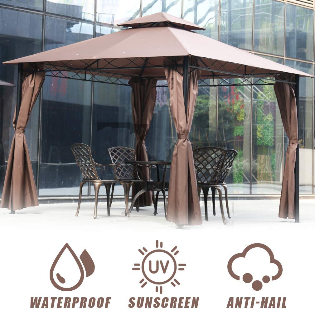 Gazebo Canopy Tent 10' X 10' BBQ Outdoor Patio Grill Gazebo for Patios Large Garden Top Gazebo with Sidewall Party Tent FDW
