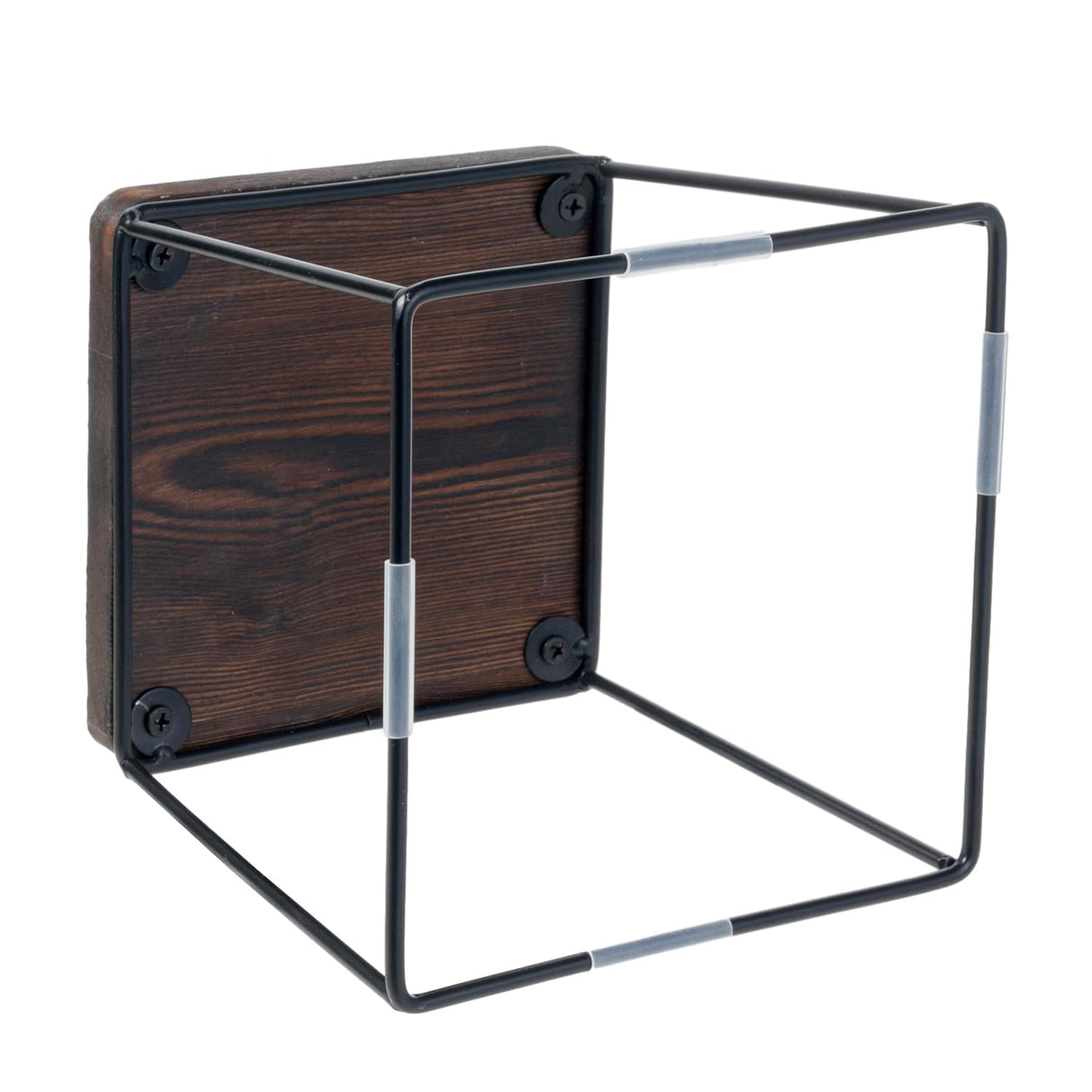 MyGift 6 Inch Square Burnt Brown Solid Wood and Matte Black Metal Wire Cupcake Dessert Risers, Tabletop Pizza Food Serving Stands for Home Retail Event, 4 Piece Set MyGift