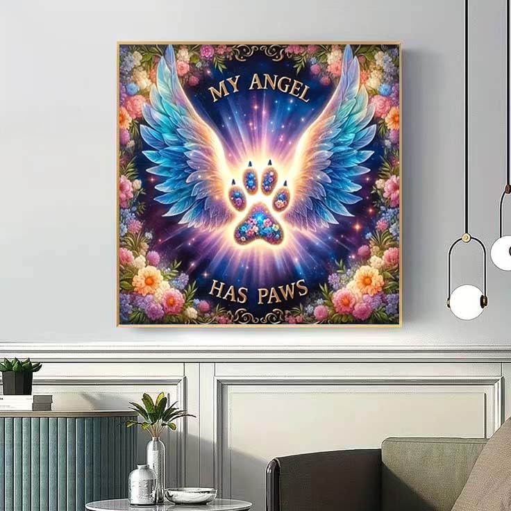 ZHUDENGXJL My Angel Has Paws 5D Diamond Painting Kits for Adults, Angel Wings Flowers Diamond Art Kit for Beginner, DIY Full Round Diamond Art Craft Kits for Adults for Home Wall Decor 12x12 Inch ZHUDENGXJL