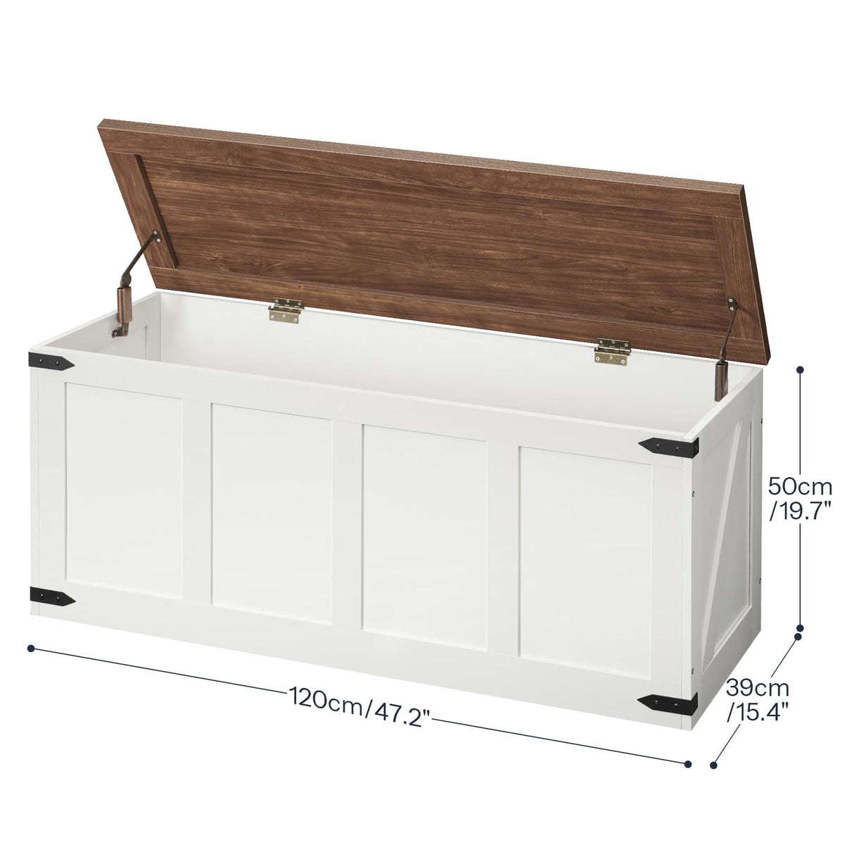 HOOBRO Storage Bench, 47.2”Toy Box Organizer with Safety Hinges, Farmhouse Wooden Storage Chest, for Hallway, Bedroom, Living Room, White and Walnut WH520CW01 HOOBRO