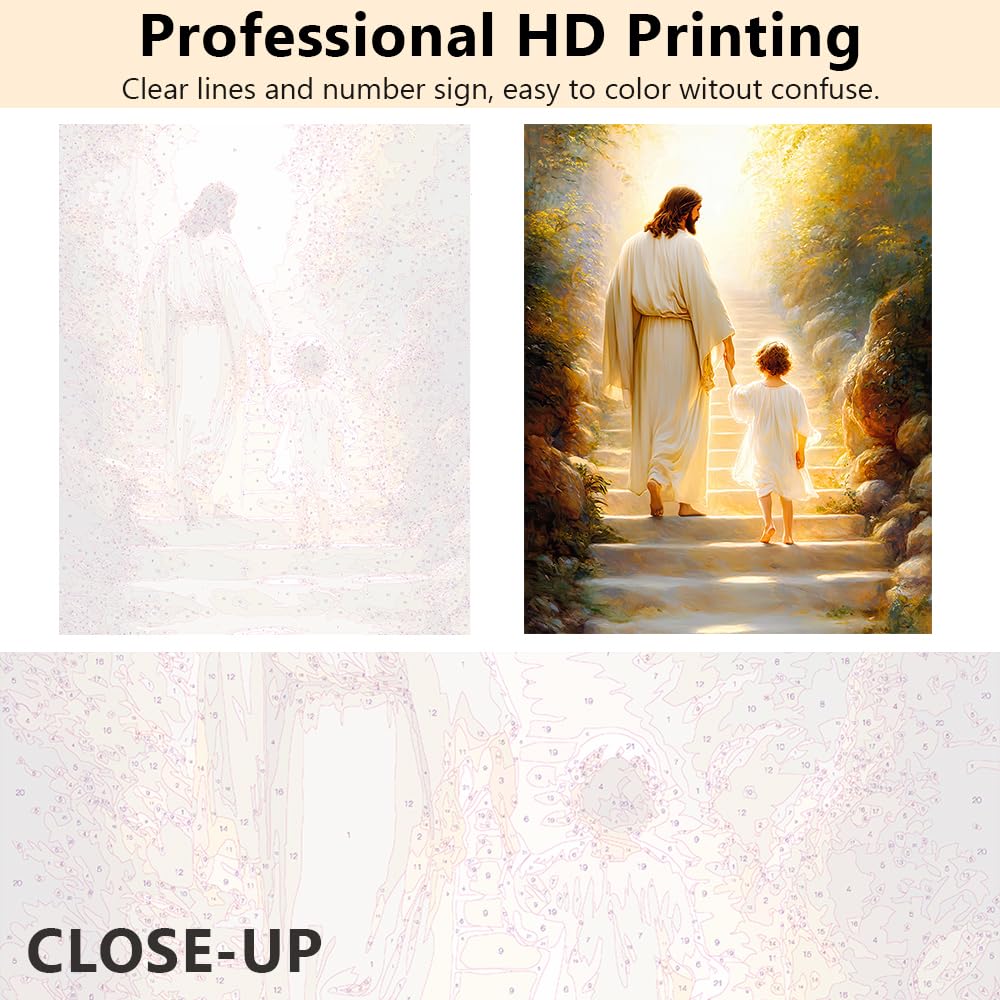 Adults' Paint-by-Number Kits DIY Jesus Paint by Numbers for Adults Christianity Adult Paint by Numbers Oil Painting Art Crafts for Wall Decoration Flameless Oil Painting Kits 16x20 Inch Rebotipy