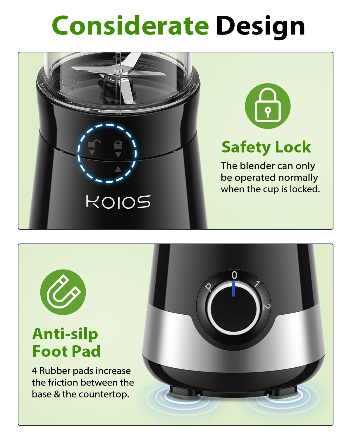 KOIOS Smoothie Blender, 900W Blenders for Kitchen with 27oz No-BPA Portable Bottles and Spout Lids, 3 Modes Personal Mixer Blender for Shakes Smoothies Frozen Drinks, Nutritious Recipe, Black KOIOS