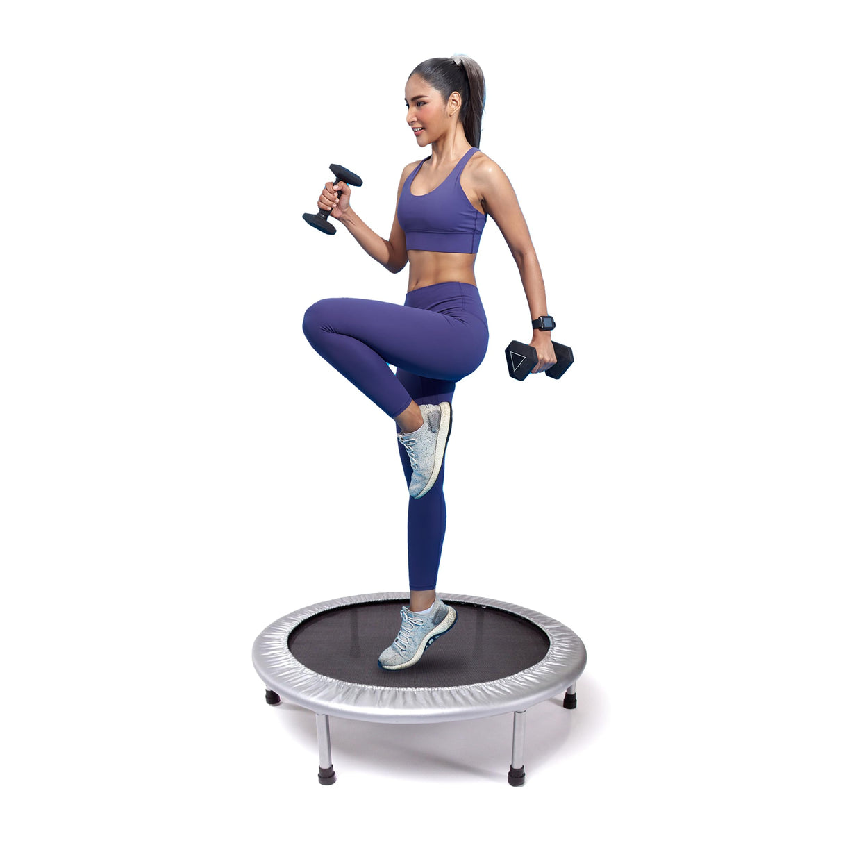 Stamina 36 Inch Durable Rugged Steel Frame Folding Trampoline with MUUV Coaching Audio App and 250 Pound Weight Capacity, Gray Stamina