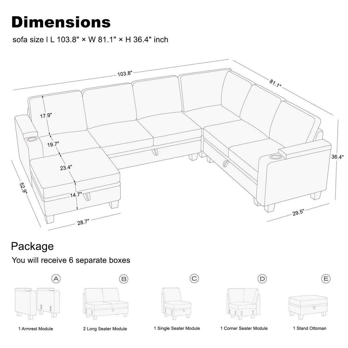 Belffin Chenille Modular Sectional Sofa Convertible L Shaped Corner Couches for Living Room with Storage Armrest with Cup Holder Light Grey Couch Belffin
