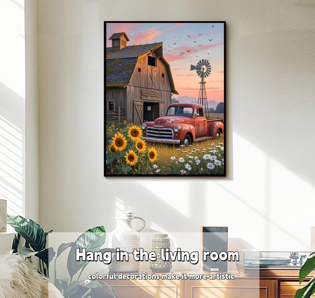 ACANDYL Farm DIY Paint by Numbers Kit for Adults Beginner Paint by Number for Adults Canvas Painting by Number DIY Acrylic Oil Painting on Canvas Arts Craft Decoration Sunflower 16x20 inch ACANDYL