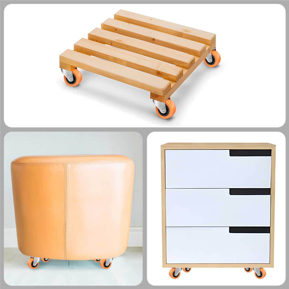 1.5 Inch Casters, ASHGOOB Caster Wheels/Casters Set of 8, 360° Swivel Universal Plate Caster Wheels for Storage Box/Small Furniture/Kitchen Appliances, Orange Polyurethane (PU) Castors (8 Pack) ASHGOOB