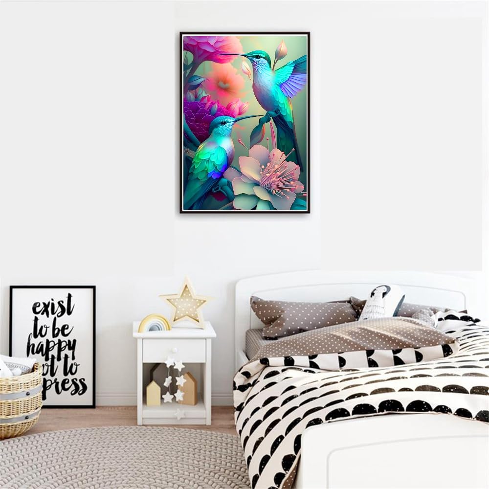 Amzdiyfun Beautiful Hummingbird Paint by Numbers Kit for Adults,Flowers Adults' Paint-by-Number Kits on Canvas,Easy Paint by Numbers for Beginners,Home Wall Decor,16x20Inch. Amzdiyfun
